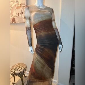 Brown Chic Multicolor Long Sleeve Dress S|M